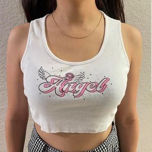 NWOT, OG BABE, ANGEL GRAPHIC CROPPED TANK TOP, Large,